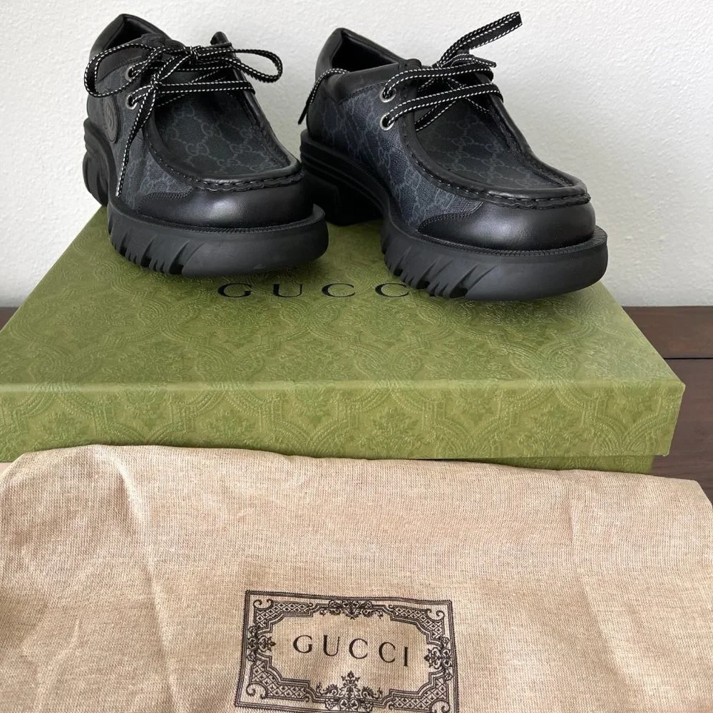 Gucci 674367 Men's Black‎ Maxi GG Supreme Lace-up Shoe, Gucci sz. 7
